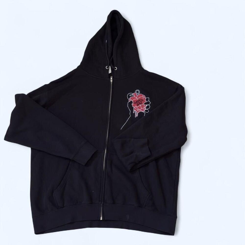 Green Day Coachella 2025 Zip Hoodie Sweatshirt sz 2XXL  Black Hoodie Punk Savior